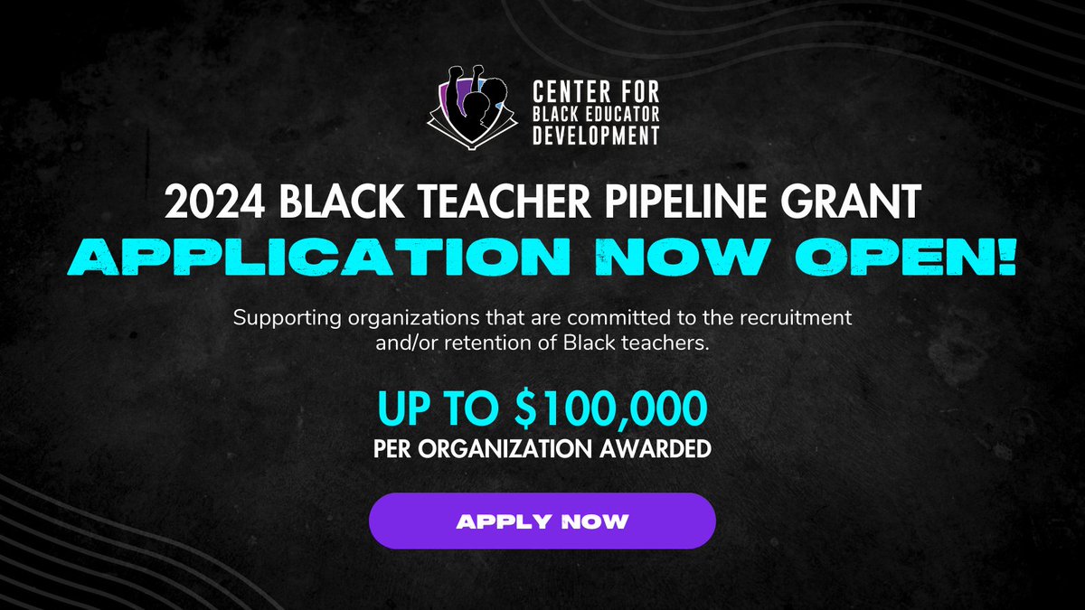 Nonprofits: Our 2024 BTP Grant Application is open! The grant is open to orgs working to rebuild the #BlackTeacherPipeline in their local communities. Regional orgs should apply if you're committed to recruiting and/or retaining Black teachers: docs.google.com/forms/d/e/1FAI…