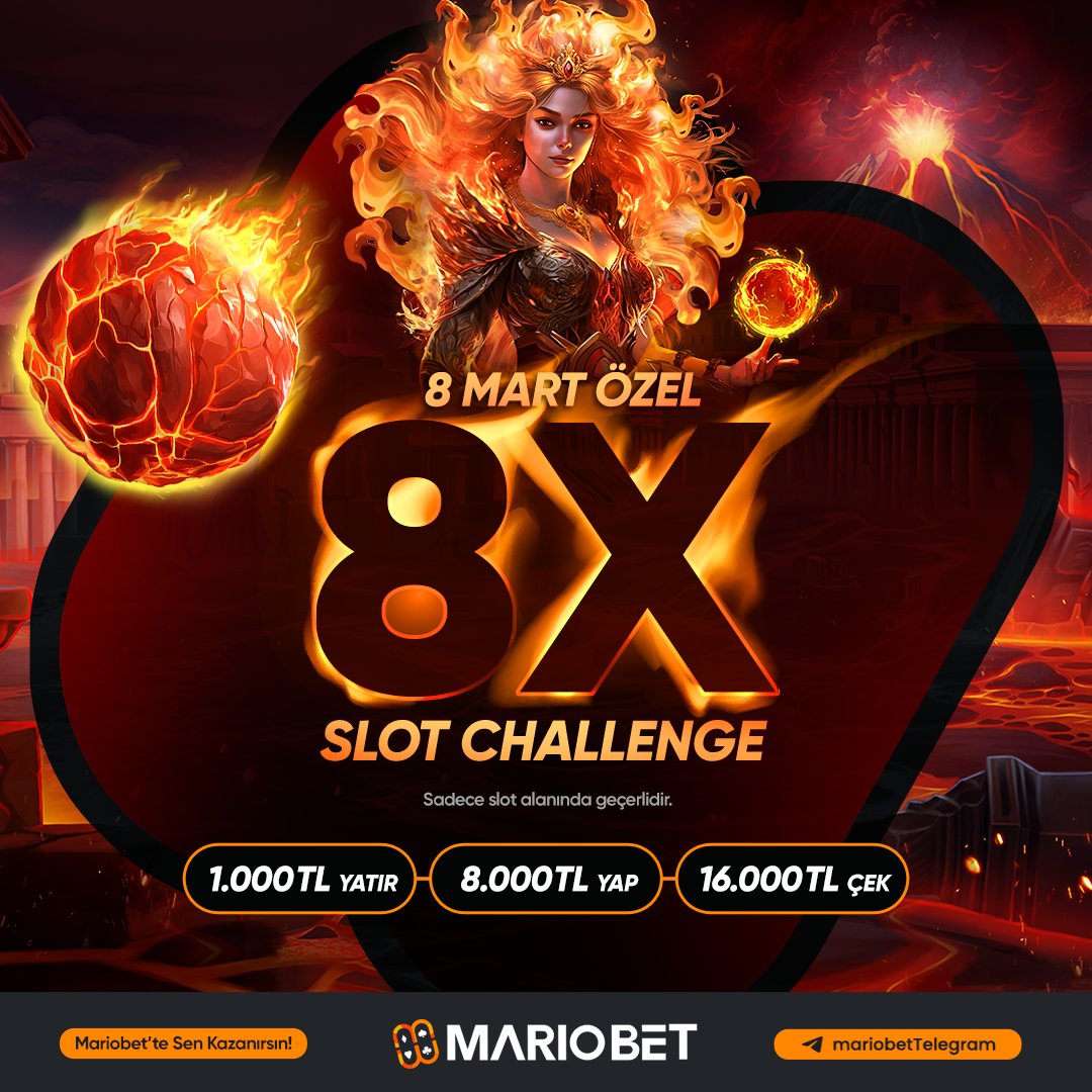 Mariobet 8 Mart'a özel 8X Bonus! 📢Mariobet 8X Challenge Slot Bonusuyla Kazanmaya Hazır mısın? 🎁Mariobet'te 8X Challenge Slot bonusuyla Yatırımını 8X yap! 16X olarak çek! ✅Mariobet'in Özel promosyonu seni 8 Mart'a Özel olarak bekliyor!