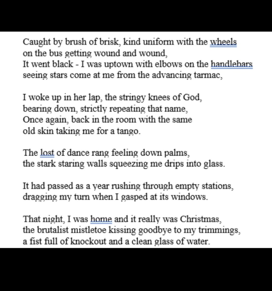 My poem ‘Advent’ which I was thrilled was shortlisted by the very brilliant @danielsluman & that I was honoured to read among amazing, powerful pieces last night at the Molecules Unlimited Event. Thanks to Stephen Wren who organised this fabulous competition.

#poetrycompetition