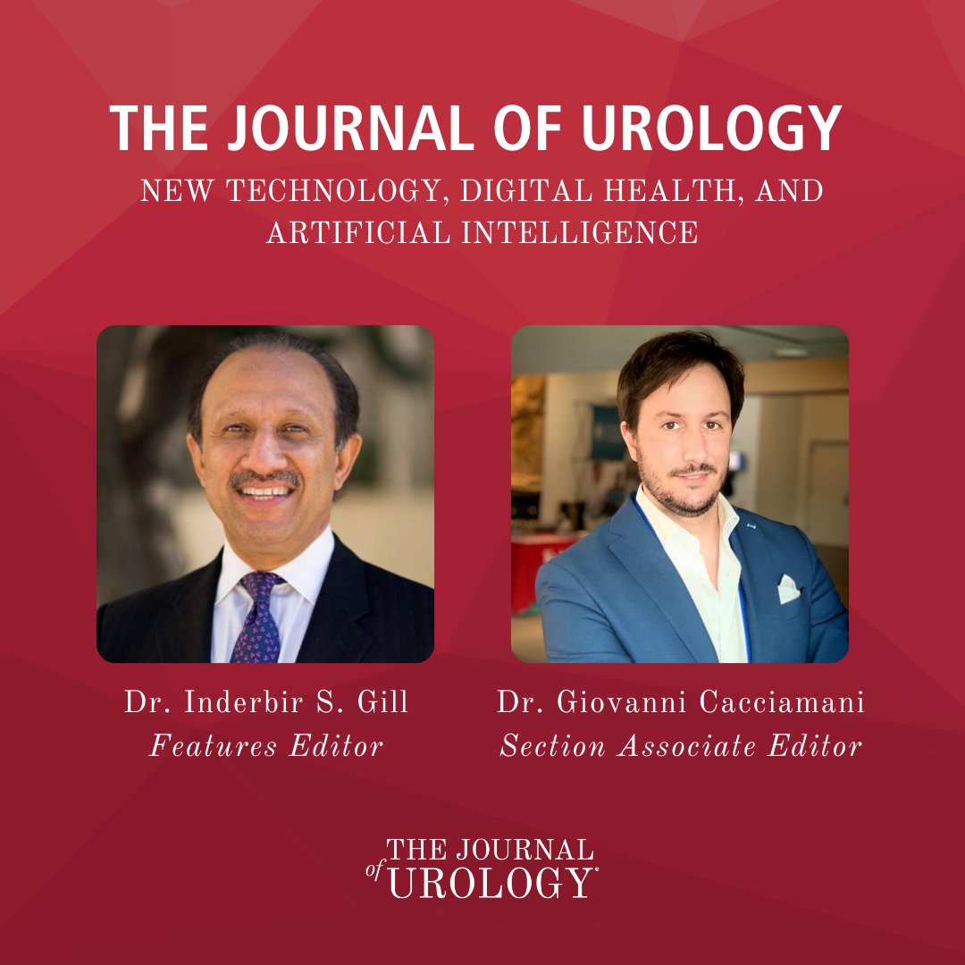 The Journal of Urology® presents its New Technology, Digital Health, and Artificial Intelligence section led by feature editor Dr. Inderbir Gill and section associate editor @Cacciamani_MD. Share rapid technological advancements in these fields for urological research! #Urology