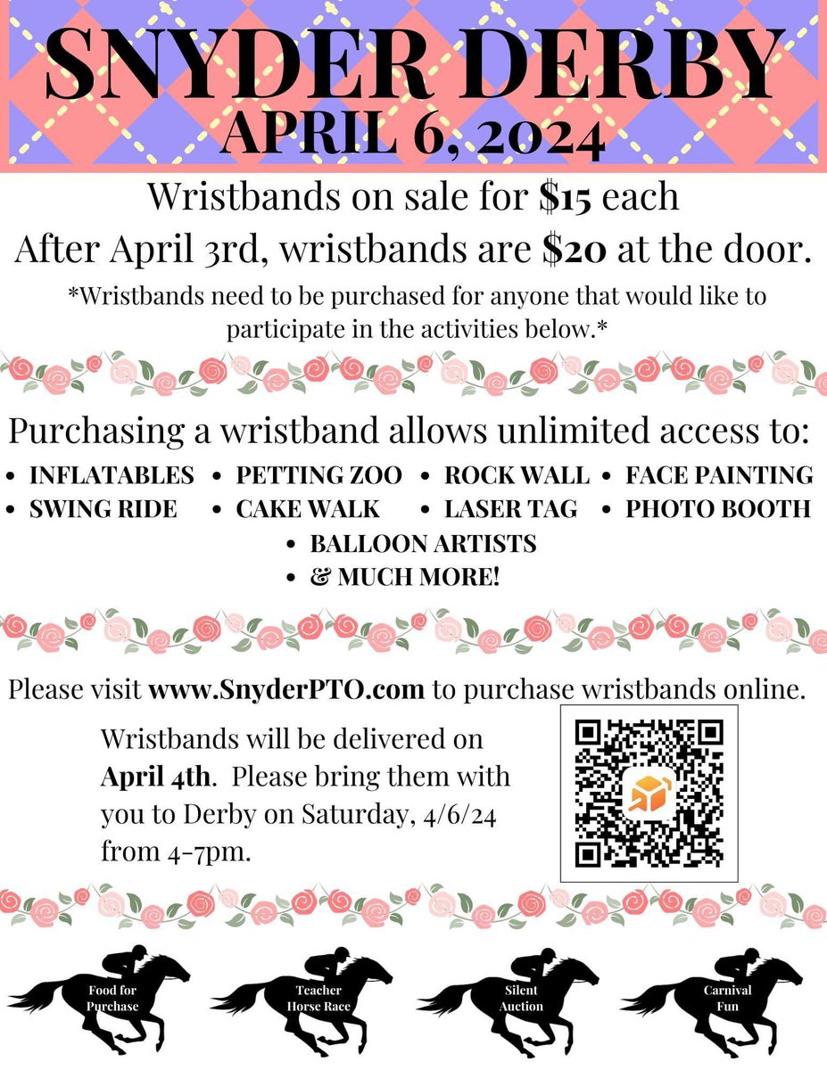 ARE YOU READY FOR DERBY?!🐎
Wristbands are for sale!! 🎟️ 👇🏻
🔗 SnyderPTO.com
