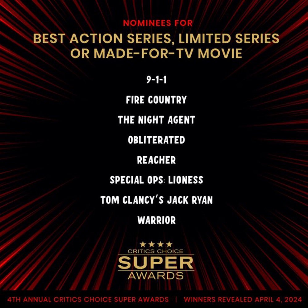 Much love to @CriticsChoice for Obliterated’s Best Action Series nomination! Beyond proud of that show! Still streaming on Netflix! #Obliterated #Netflix