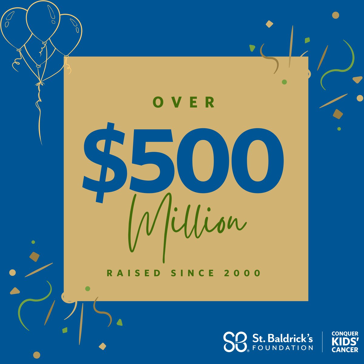 News alert! 📢 Because of amazing folks like you, St. Baldrick's has raised over $500 million since 2000. Thank you to everyone who's helped make an impact in the lives of #kids with cancer. Together, let's continue to give #hope to kids and their families. 🙌