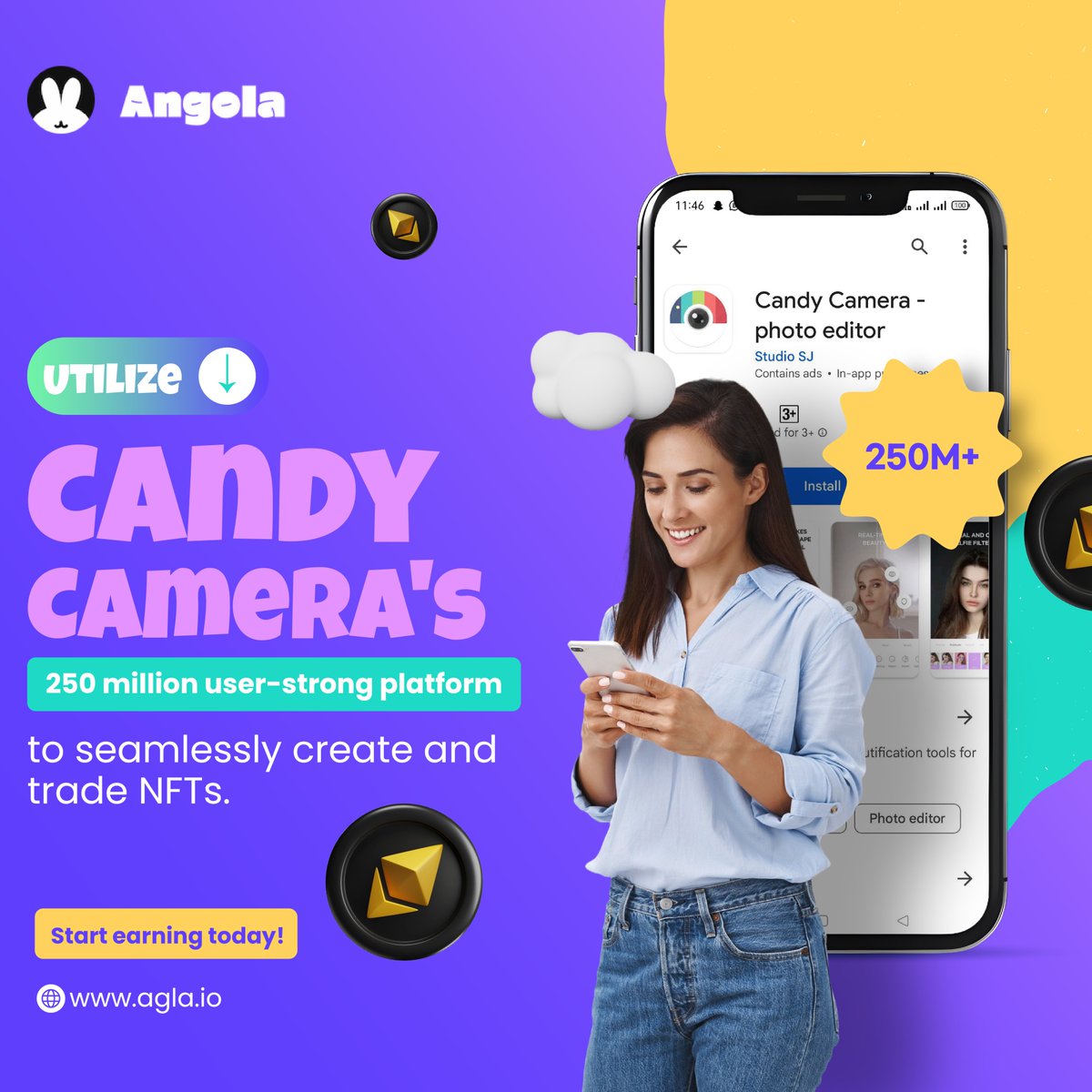 ANGOLA_Official's tweet photo. Utilize Candy Camera's 250 million user-strong platform to seamlessly create and trade NFTs👀 #candycamera #NFT $AGLA
Start earning today!
Website:https://t.co/rNSkADZnta
Android download🔽
https://t.co/TdSv678ZMa
IOS download🔽
https://t.co/x8ANvffWkC https://t.co/8fqZOyovbU