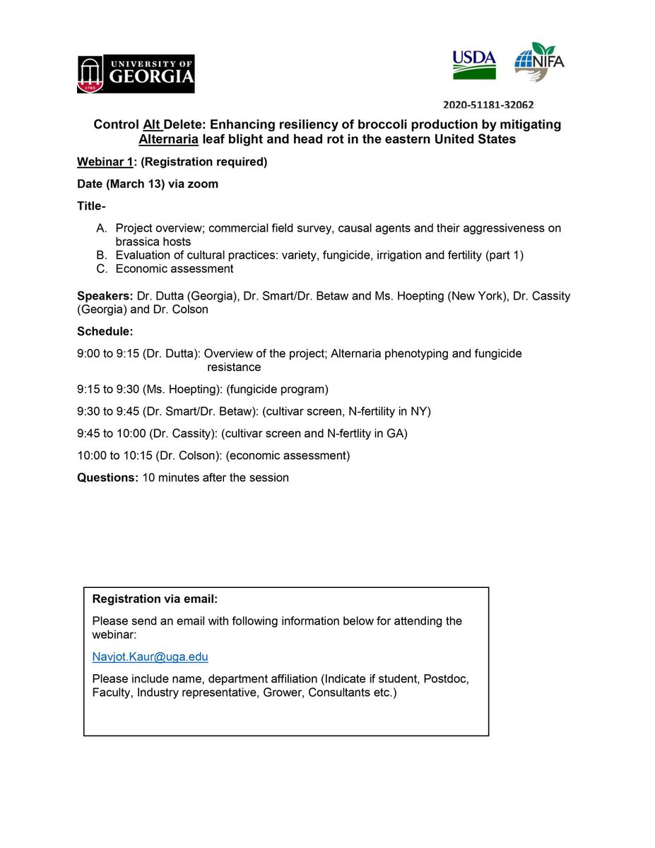 Bhabesh Dutta (@bhabeshdutta5) on Twitter photo Interested to know about Alternaria in broccoli? welcome to our SCRI-Broccoli Update Webinar Series 1 on March 13 <a href="/UGAExtension/">UGA Extension</a> <a href="/easternbroccoli/">Eastern Broccoli</a> <a href="/UGAResearch/">UGA Research</a> <a href="/USDA_NIFA/">NIFA</a> Interested to know about Alternaria in broccoli? welcome to our SCRI-Broccoli Update Webinar Series 1 on March 13 <a href="/UGAExtension/">UGA Extension</a> <a href="/easternbroccoli/">Eastern Broccoli</a> <a href="/UGAResearch/">UGA Research</a> <a href="/USDA_NIFA/">NIFA</a>