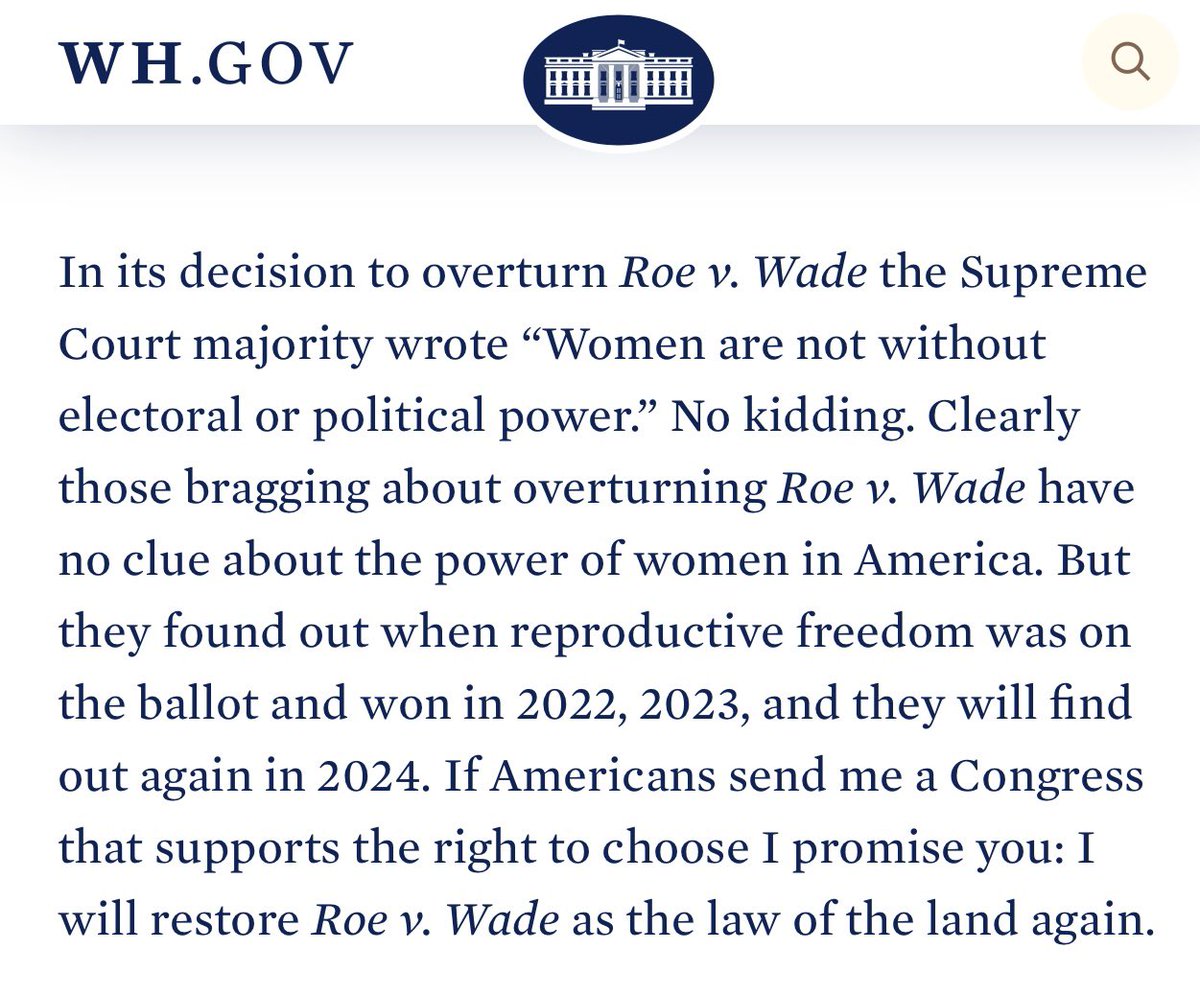 We will, we must #RestoreRoe. I look forward to President Biden speaking directly to this. Link: whitehouse.gov/briefing-room/… #SOTU2024