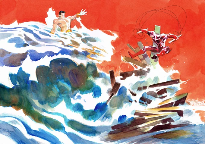 Namor and Daredevil commission!#marvel #watercolor 