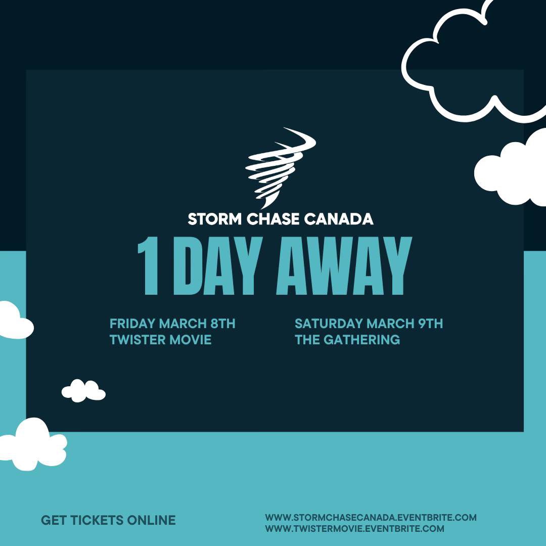 1 DAY AWAY! Don't miss these great events! See the classic Twister in theatre Friday, followed by a lineup of speakers from across North America, talking about severe weather and meteorology at The Gathering!