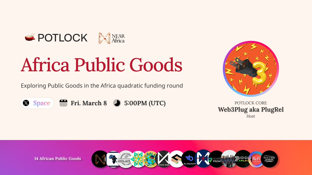 Join us tomorrow at ⏰ 5PM UTC to learn about the amazing 14 Africa Public Goods 🌍 projects in our newest quadratic funding round, live now! 
x.com/i/spaces/1RDGl… #BOS