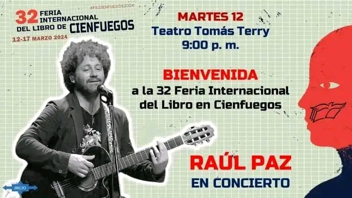 El Teatro Tomás Terry de #Cienfuegos tiene el honor de inaugurar esta 3️⃣2️⃣ Edición de la #fil2024 con un Concierto único del  Trovador Raúl Paz el martes 12 de marzol. 9.00 p.m.
#FeriaDelLibro 
#CubaEsCultura
