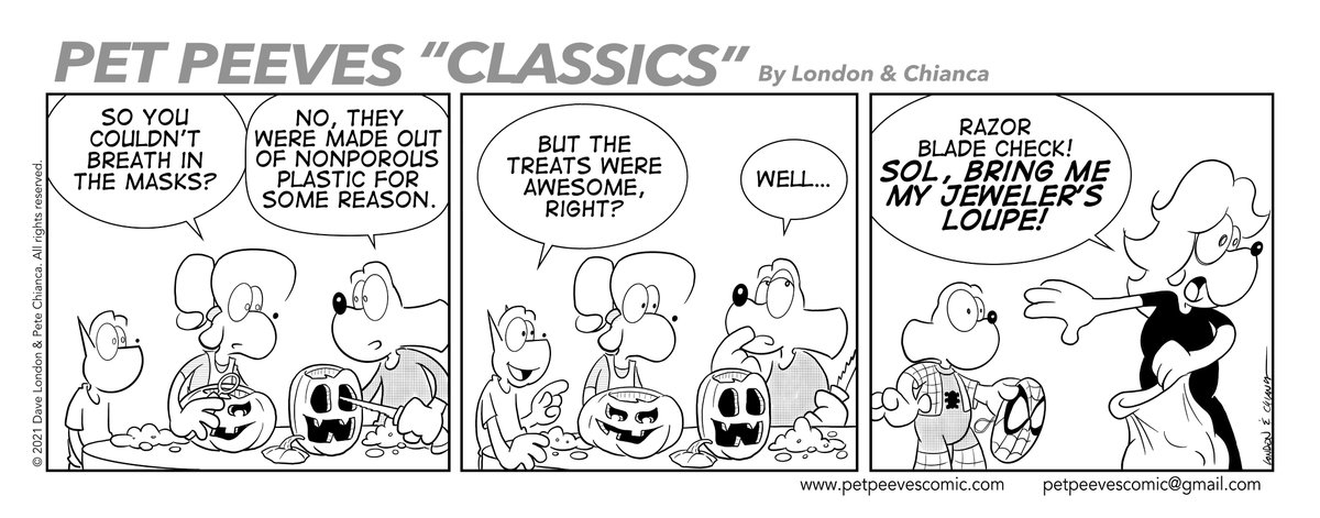 CJ has a #Halloween flashback in this excerpt from the upcoming Pet Peeves collection, 'Nerd Dad!' (Originally from October, 2021.) #trickortreat #1970s #candy #comicstrip #humor