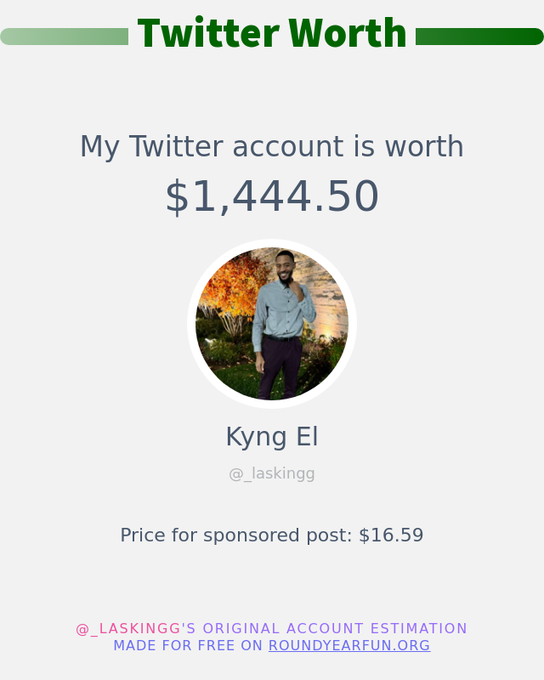 My Twitter worth is: $1,444.50  ➡️ https://t.co/CMEpIca0d6 https://t.co/LHzZKwyEoB