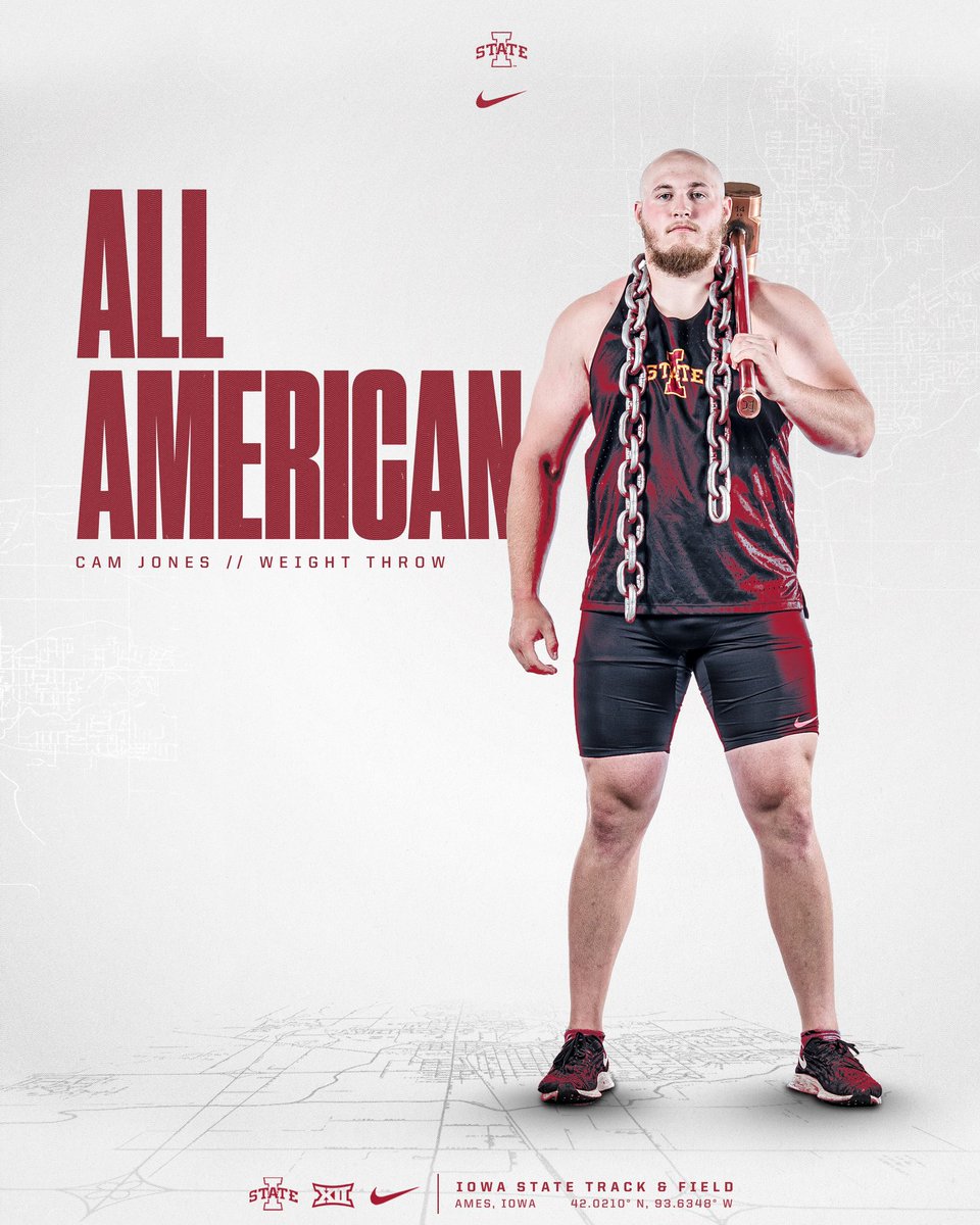 CycloneTrackXC's tweet image. 𝙎𝙚𝙘𝙤𝙣𝙙 𝙏𝙚𝙖𝙢 𝘼𝙡𝙡-𝘼𝙢𝙚𝙧𝙞𝙘𝙖𝙣

Cam Jones locks up 14th at NCAA Championships with 70-5 1/4 (21.47m) for Second Team All-America honors. Cam is the first multi-time weight throw All-American in Iowa State history.

#Throw4ISU
