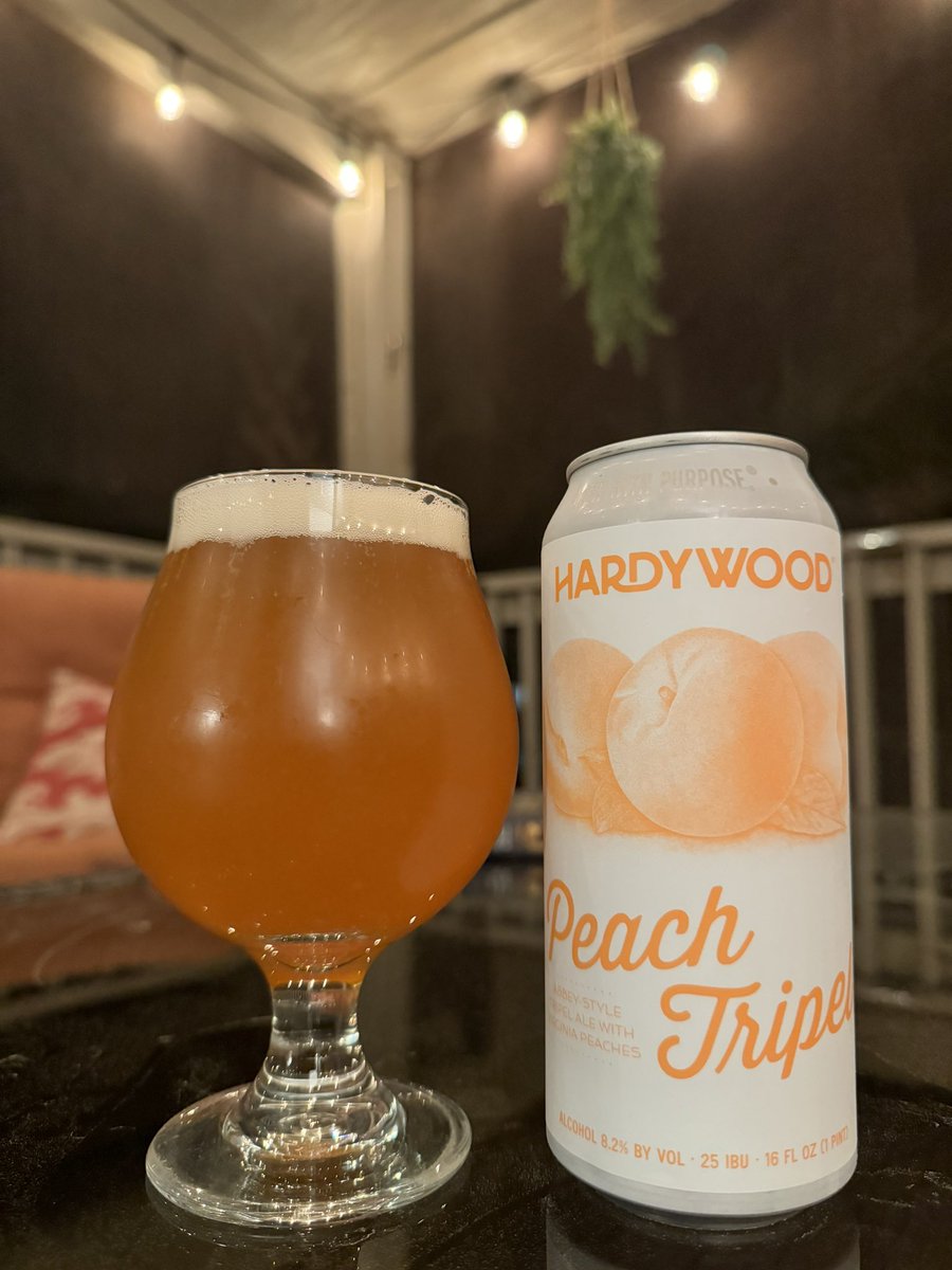 TheCrafty2's tweet photo. Final round of beer before some good ol’ Kentucky bourbon. 

I submit this 8.3% Tripel with Virginia peaches. I was not sure how this would go, but the peaches as so subtle they round out the flavour perfectly….adding to the creamy texture. Well done! @Hardywood 

#CraftBeer https://t.co/u6D9D6klzu