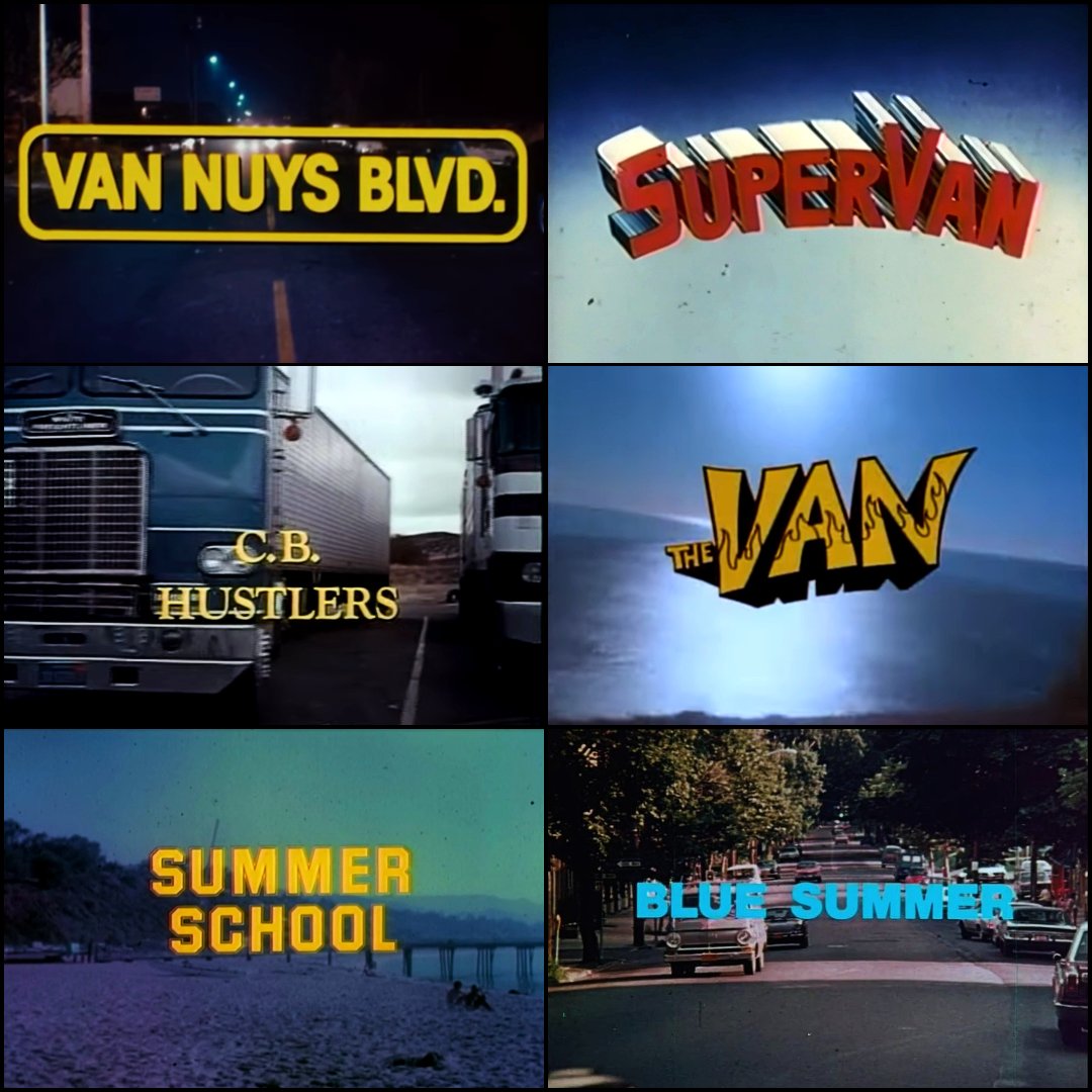 Have you seen any of these #Vansploitation films of the 70s?🚐 #70sFilm

Blue Summer (1973) #LoveTruck
C.B. Hustlers (1976)
The Van (1977)
Supervan (1977)
Mag Wheels (1978) #SummerSchool
Van Nuys Blvd. (1979)