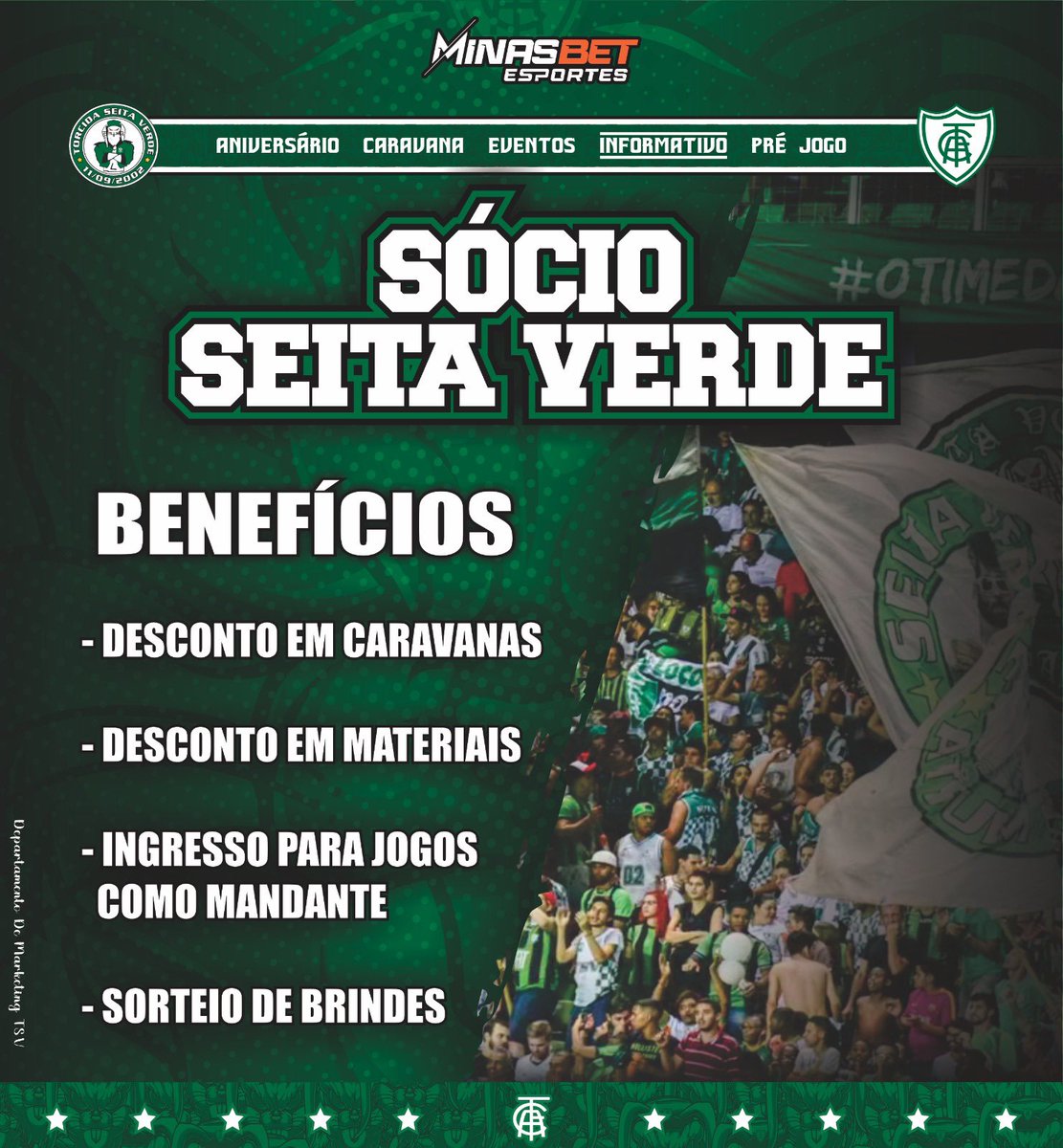 tsvoficial's tweet photo. VENHA FAZER PARTE DA TORCIDA SEITA VERDE! 

Torne-se sócio da TSV (Torcida Seita Verde) e tenha em mãos vários benefícios. 

Ingressos, desconto em caravanas, descontos em materiais exclusivos, sorteios, brindes e muito mais! + https://t.co/GB0wVrUxZU