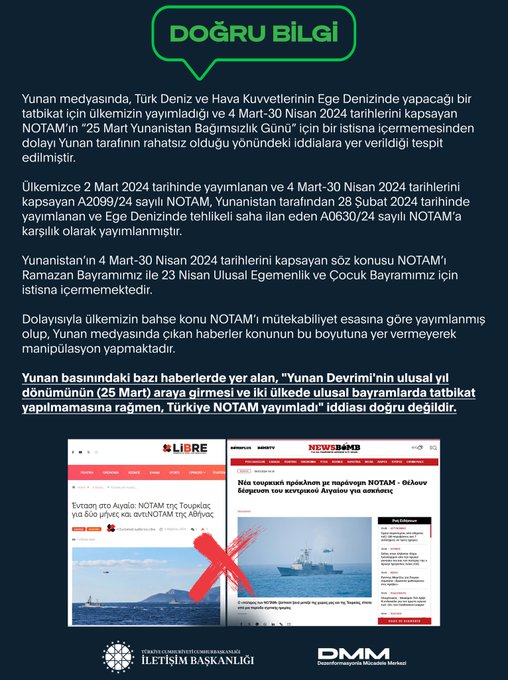 Yunanistan’daki ‘Türkiye NOTAM yayımladı’ iddialarına yalanlama!