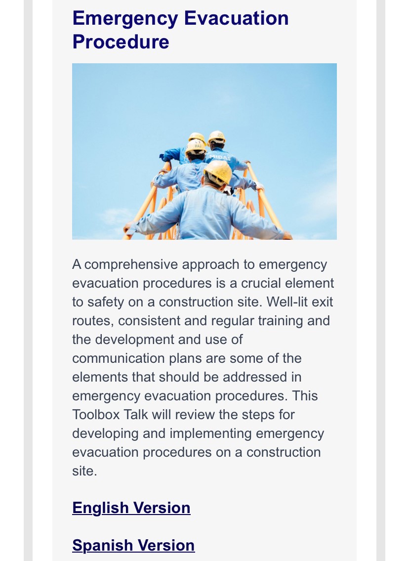 TexconAssn's tweet image. Does YOUR COMPANY have an Emergency Evacuation Procedure for your Workers??
Today&apos;s TOOLBOX TALKS tells ya what you need to KNOW!
#ToolBoxTalks