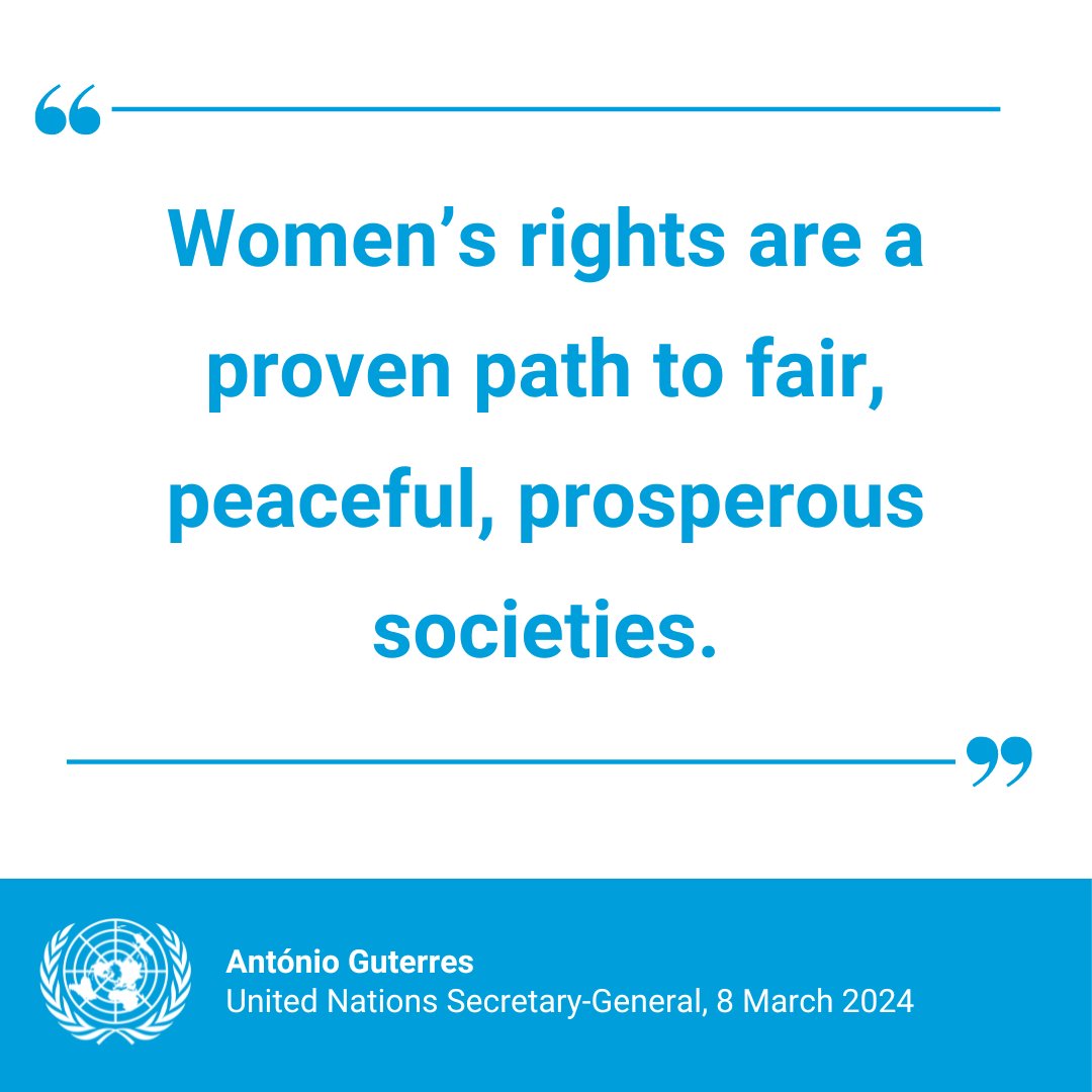 “Women’s rights are a proven path to fair, peaceful, prosperous societies. It is good for us all. Together, let’s take urgent action to make it a reality.' – @antonioguterres on Friday’s #InternationalWomensDay. un.org/en/observances…