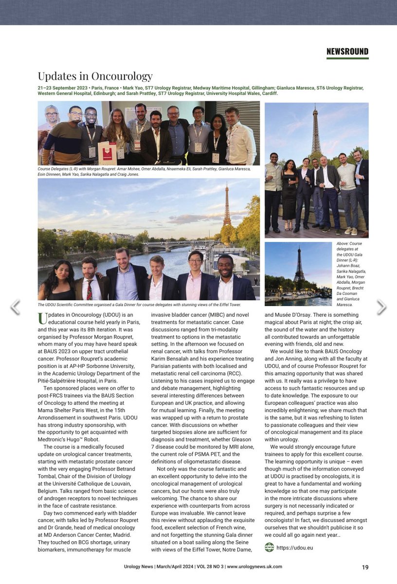 It was a true pleasure to attend the 7th Update in Uro-Oncology course organized by @MRoupret as part of the @BAUSurology trainee delegation. Read about our experience on this month’s @Uro_News here: cloud.3dissue.net/30176/30072/30…