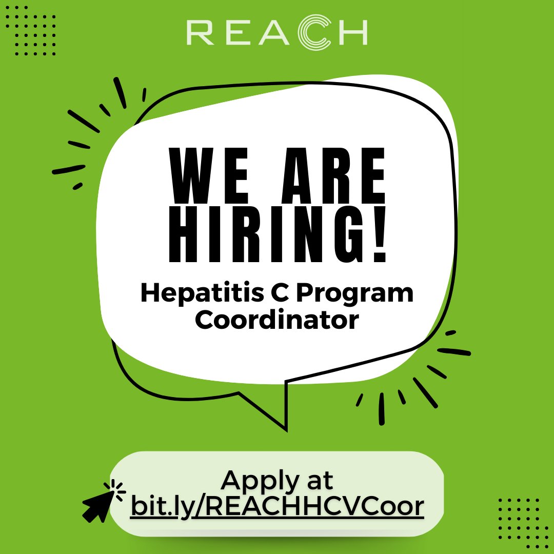 ❗JOB OPPORTUNITY❗REACH is hiring a Hepatitis C Program Coordinator. Visit bit.ly/REACHHCVCoor for more information and to apply.