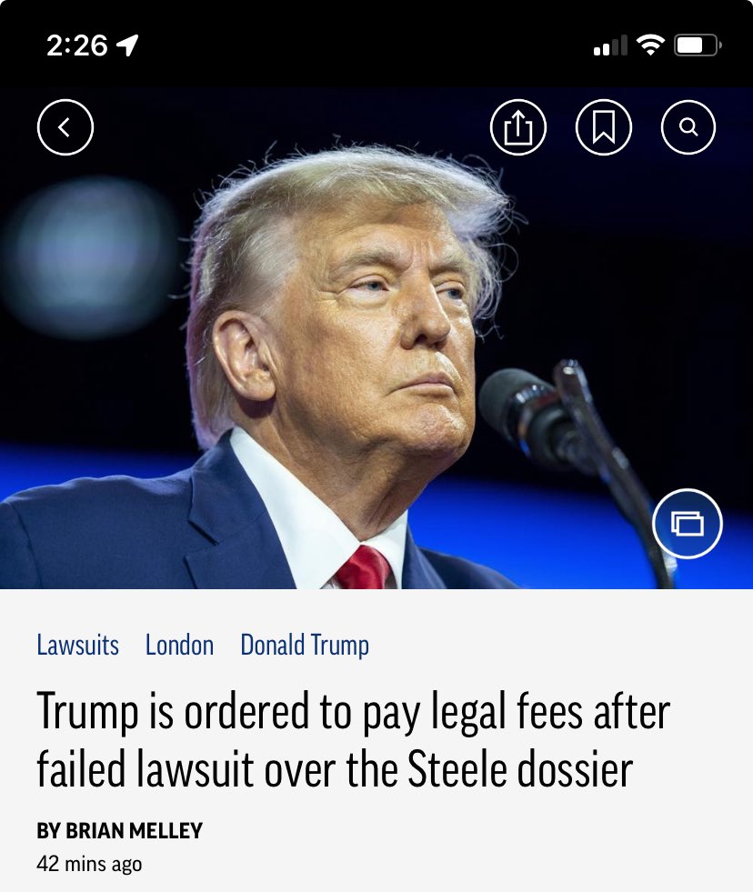 Trump sued Christopher Steele because he claimed the infamous “Steele Dossier” was false and had maligned his character. Trump lost the suit and now has to pay Steele’s legal bills. Nobody and I mean nobody, loses as much as Trump.