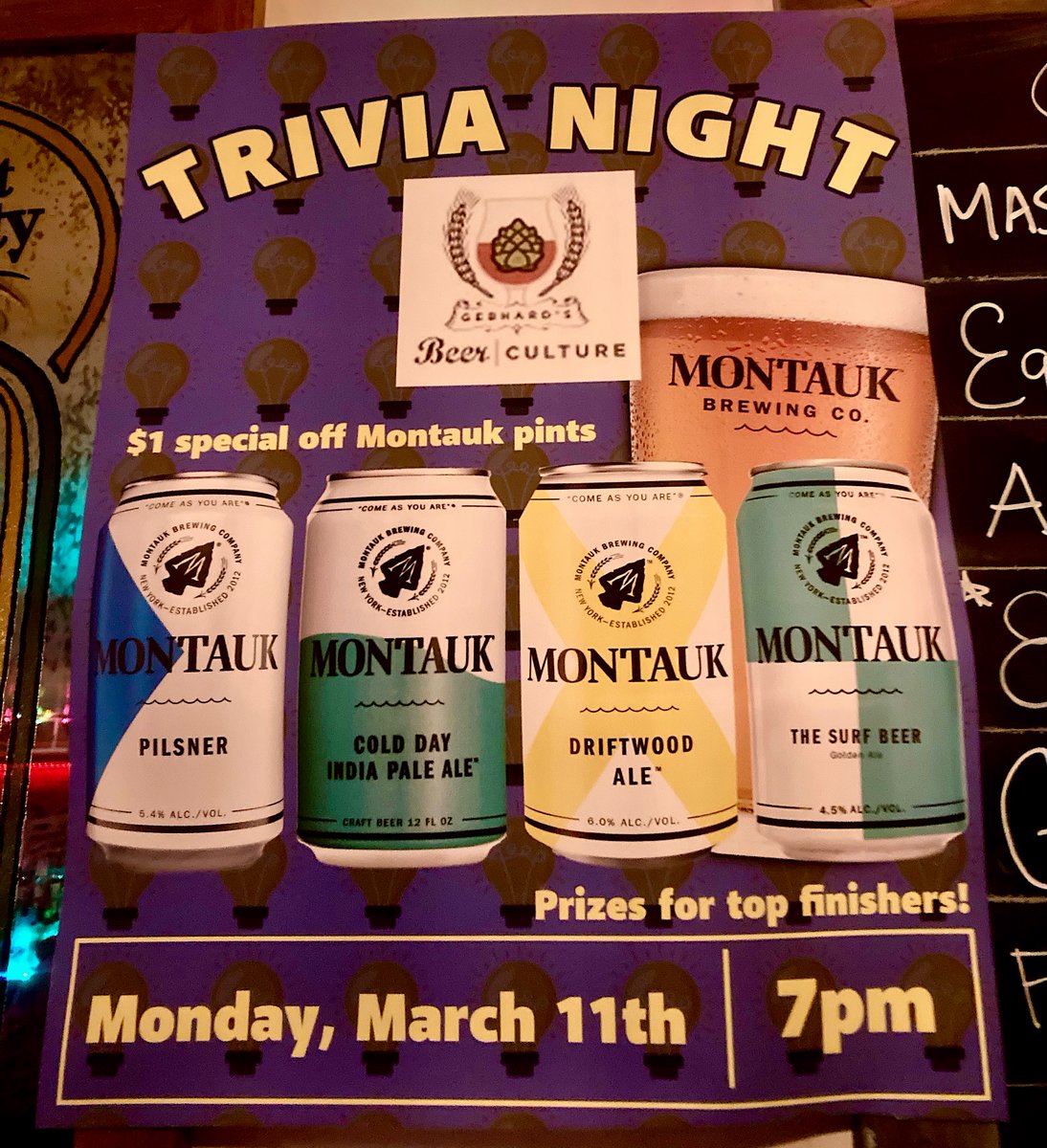 THIS MONDAY March 11th @ 7PM: HUGE Trivia Night sponsored by Montauk Brewing Co. $1 off Montauk pints & prizes for top finishers. BE THERE
#gebhardsbeerculture #craftbeer #upperwestside #upperwestsidebar #bottleshop #beer #beerlover #trivianight #immodesttrivia #montaukbrewingco