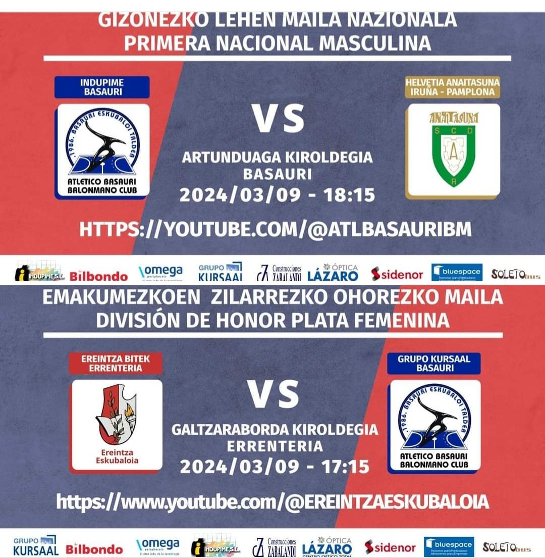 atlbasauri's tweet photo. 🎙#IndupimeBasauri Artunduagan Helvetia Anaitasunaren aurka neurtuko da! Kantxan eta harmailetan gozatzeko partidua eta #GrupoKursaalBasauri-ko neskak Errenteriara joango dira garaipen berri baten bila borrokatzeko
EZ GALDU! ZATOZ BASAURI ANIMATZERA! 💙💙💙 https://t.co/tYW5tEMhpS