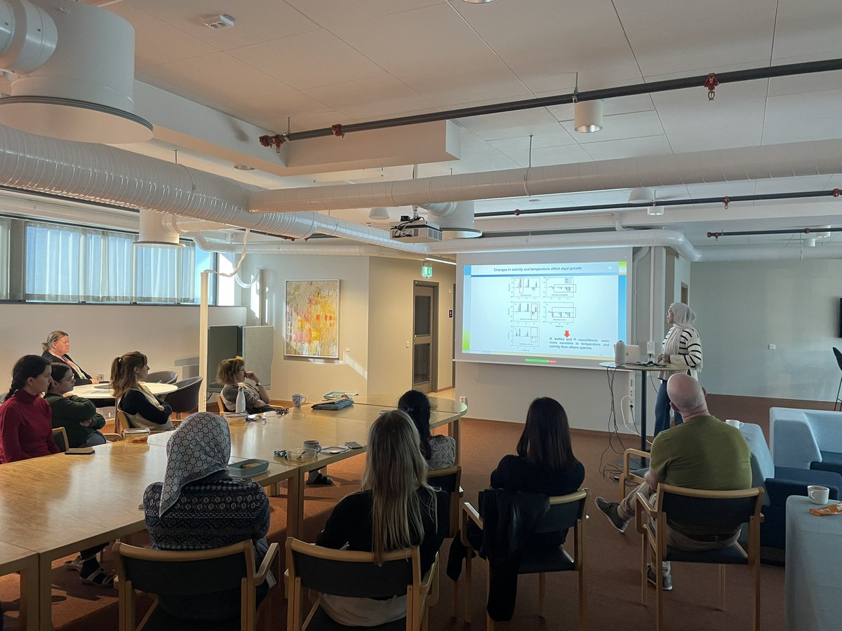 Today our guest postdoc <a href="/RajaaKHOLSSI/">Rajaa KH</a> gave a seminar on the effects of #climate #change and #chemical #contamination on #marine #microalgae. <a href="/goteborgsuni/">Göteborgs universitet / University of Gothenburg</a> 

We will miss you! 

#Womenday