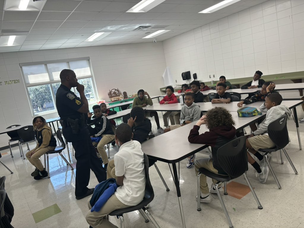 Sgt Calvin Bell with SCCPSS Campus Police Department met with our 5th grade males today to provide words of encouragement and motivation in preparation for middle school.  Thank you for spending time with our Hornets!