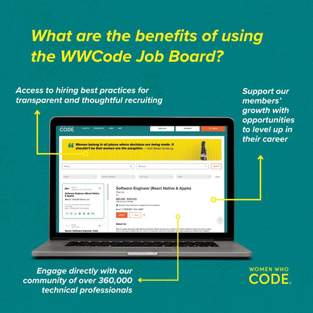 📣 Calling all technical recruiters! Celebrate Women's History Month by posting your open roles on the #WWCode Job Board! Choose your plan at companies.womenwhocode.com OR share your hiring needs with us at wwcode.typeform.com/customjobsplan #WomeninTech #JobSearch #Recruiter #Hiring