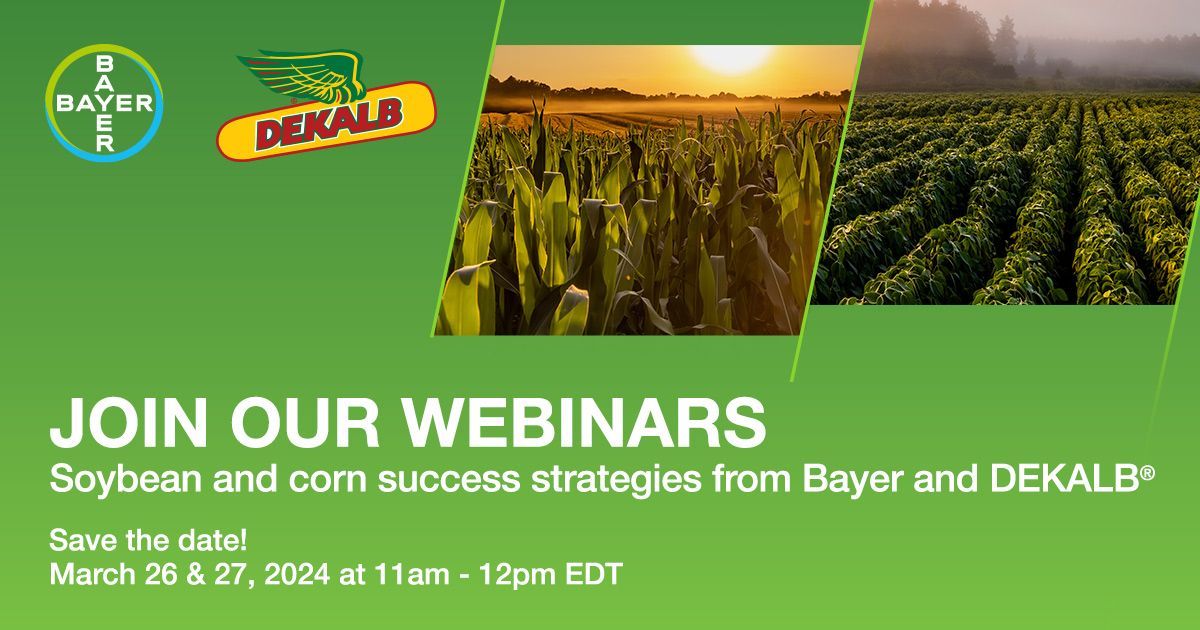 Join us for a free two-part webinar on the latest traits innovations in #soybean (March 26) and #corn (March 27), plus tips and tricks to keep in mind throughout the growing season. #Sponsored by @BayerTraitsCA and @DEKALB_Canada #CdnAg Register now: buff.ly/3UwWpMH