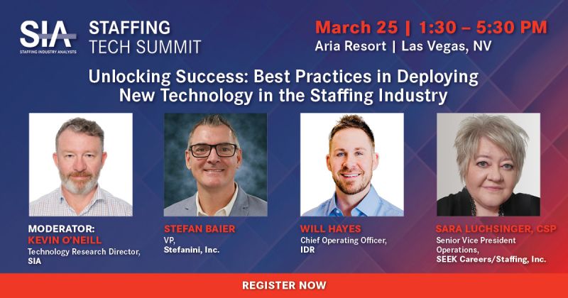 Strategic adoption of cutting-edge #technology is no longer a choice. Tech innovation is mandatory for a #staffing business to survive and thrive. 

SIA is handing you the keys to technological success at #StaffingTechSummit. 

Register today > staffingtechsummit.com