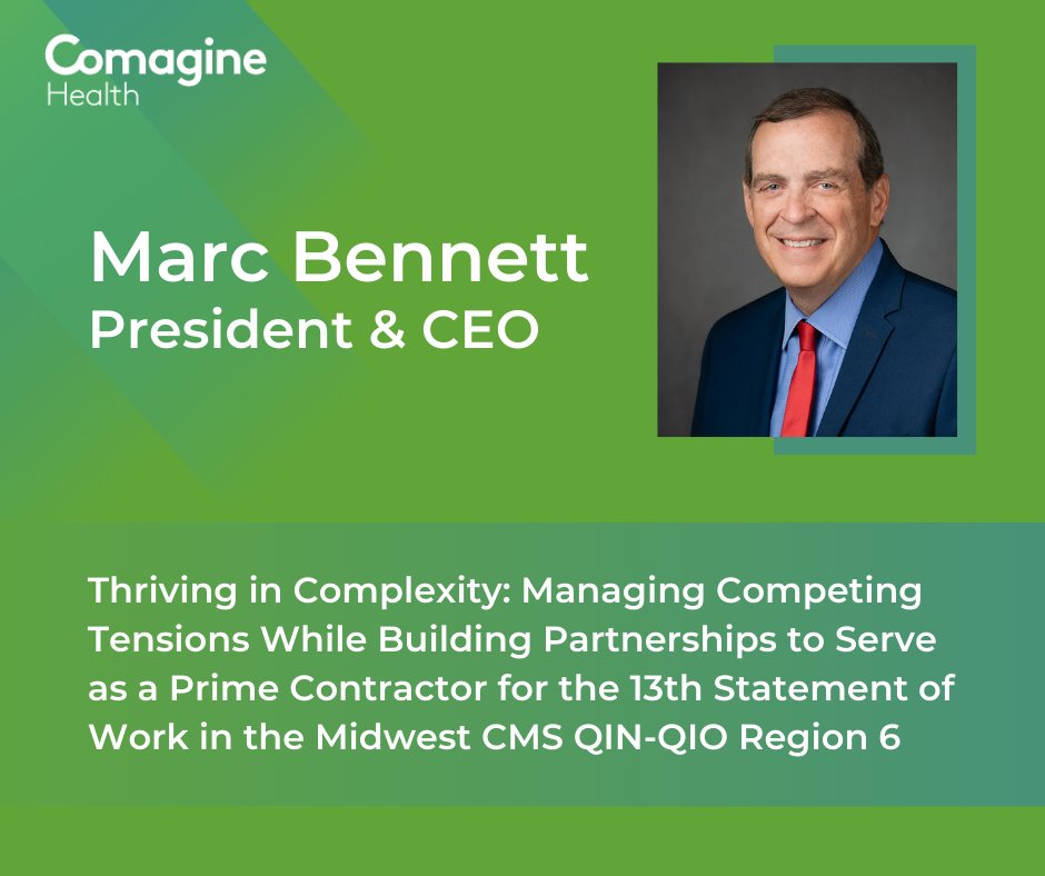 ComagineHealth's tweet photo. Comagine Health plans to bid as the prime contractor for the @CMSGov 13th Statement of Work to serve as the Region 6 QIN-QIO. @HIBennett shares his insights on the challenges of this important work and how we’ll rise to meet them. https://t.co/ayAb9epCWy. #QIO https://t.co/oPqi069CsY