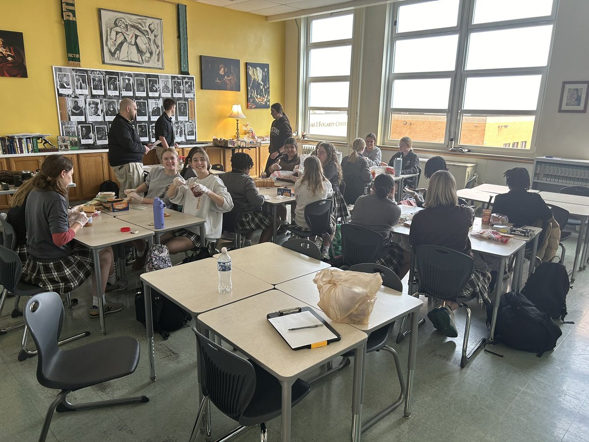 Today, instead of a full practice, Roger Bacon Softball worked with Community Outreach to participate in Salvation Sandwiches. The team made PB&amp;J sandwiches to be distributed at Our Daily Bread in OTR. Great job ladies!