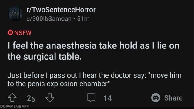 dhewolf's tweet image. i physically cant stop laughing at this r/TwoSentenceHorror post