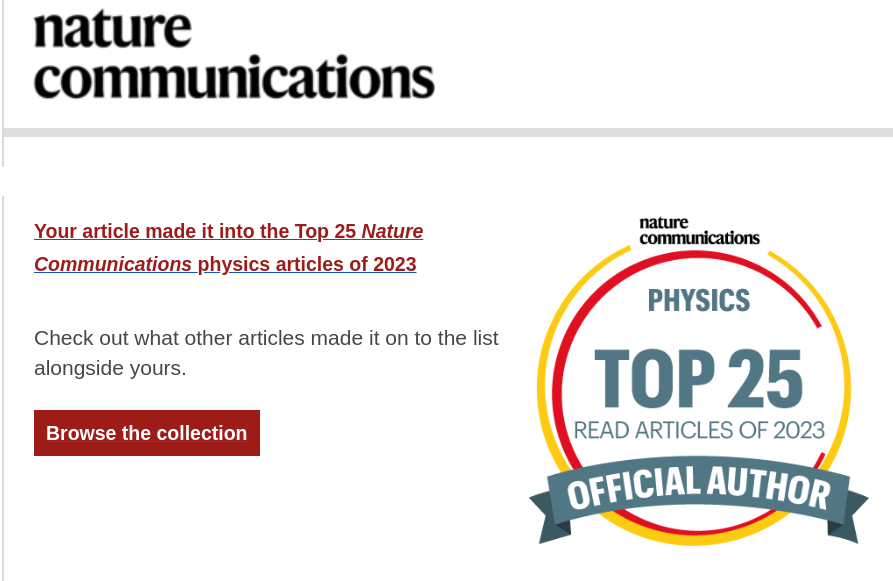 Our work @CFMdonostia about the ferroelectric-gated Mott transistors (rdcu.be/dAC3a) is one of the most-read @NatureComms articles in physics in 2023 #NCOMTop25! Grateful to all collaborators @UNLincoln  and @nyushanghai. Proud of being author of the theoretical part!