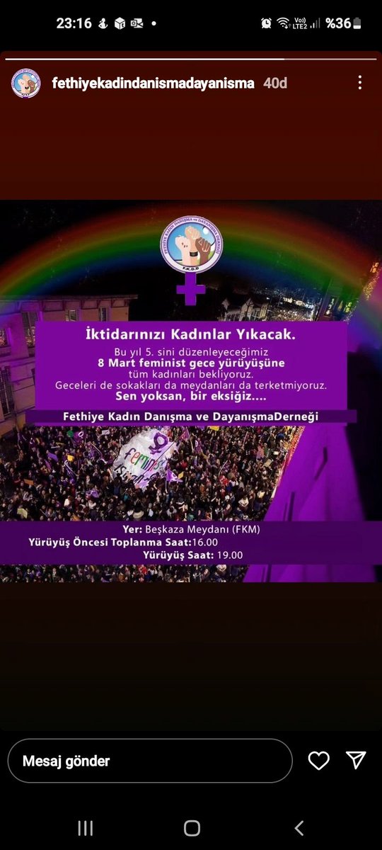 #feministgeceyürüyüşü ne saatler kaldı! Tüm renklerimizle sokakta, meydandayız🌈💃Haydi düdüğünü,  zilini al gel, isyanımızı birlikte haykıralım. #yaşasınfeministdayanışmamız #inadınaisyaninadınaözgürlük #8marchinternationalwomensday  #jinjiyanazadi