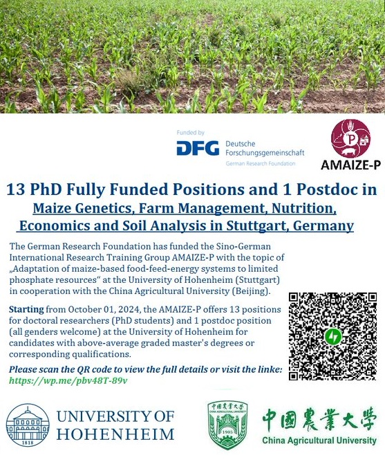 agristok's tweet photo. 📌 13 PhD Fully Funded Positions and 1 Postdoc Position in Maize🌱 Genetics, Farm Management, Nutrition, Economics and Soil Analysis in Stuttgart, Germany 🇩🇪... Please share and spread the word! For details visit: https://t.co/wTyHDtR8mc