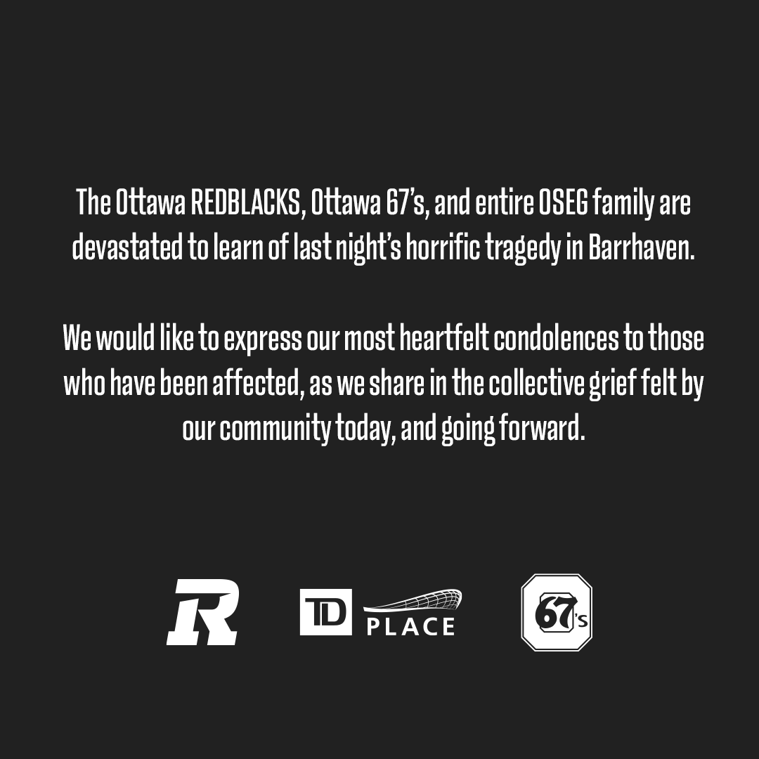 Statement from the Ottawa Sports and Entertainment Group on last night's tragedy in Barrhaven.❤️