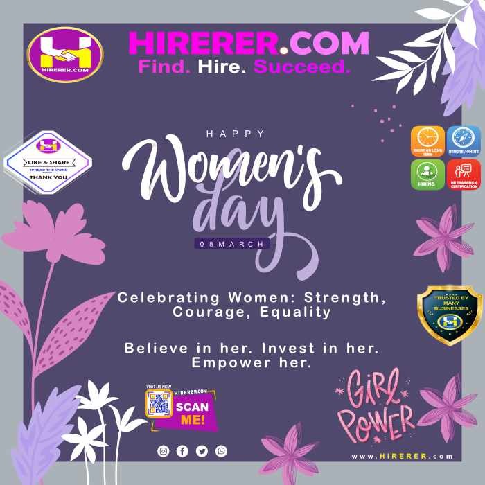 hirerercom's tweet photo. https://t.co/iJjqHsBTIH, She's unstoppable, brilliant, and you! Equality. Strength. Change. #CelebrateHer
visit https://t.co/kIepvOwXpv
#InternationalWomensDay #IWD2023 #WomenMakingADifference #BreakTheBias #HerStory #EqualityForAll #rentahr #Hirerer #iHRAssist #SmartlyHR https://t.co/vom9XLyWj4