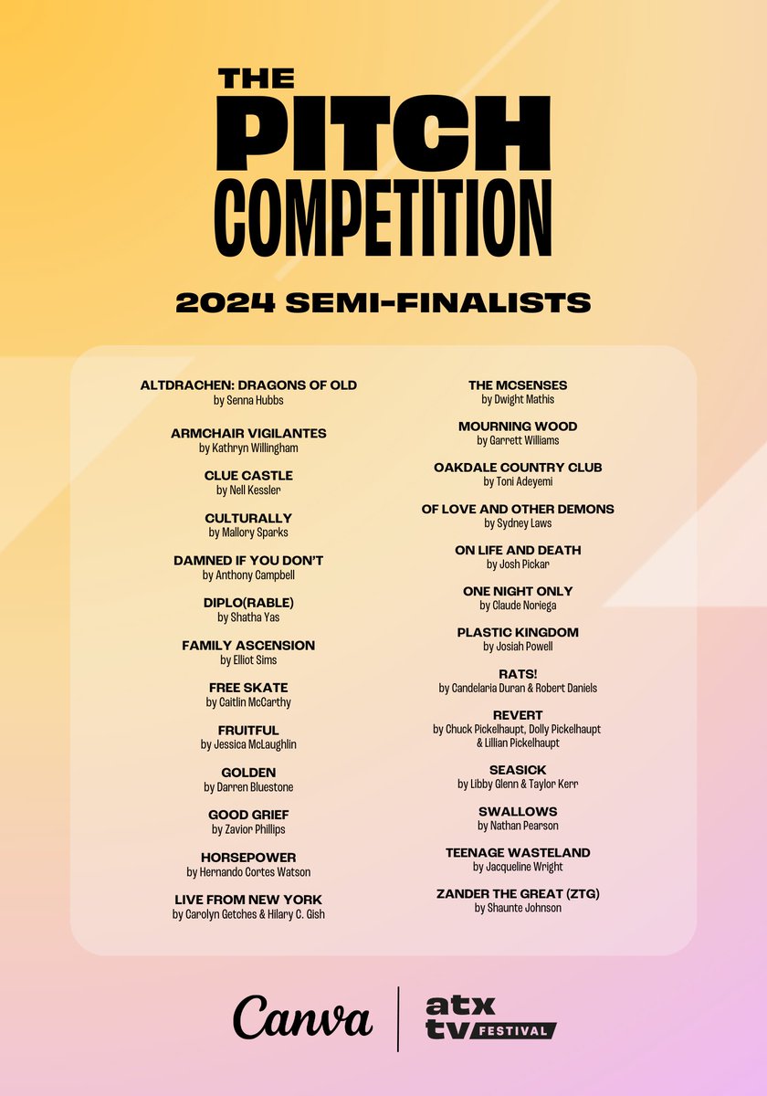 It's all happening...

We are THRILLED to announce the 2024 Semi-Finalists of our #PitchCompetition presented by @Canva. Congratulations, everyone!