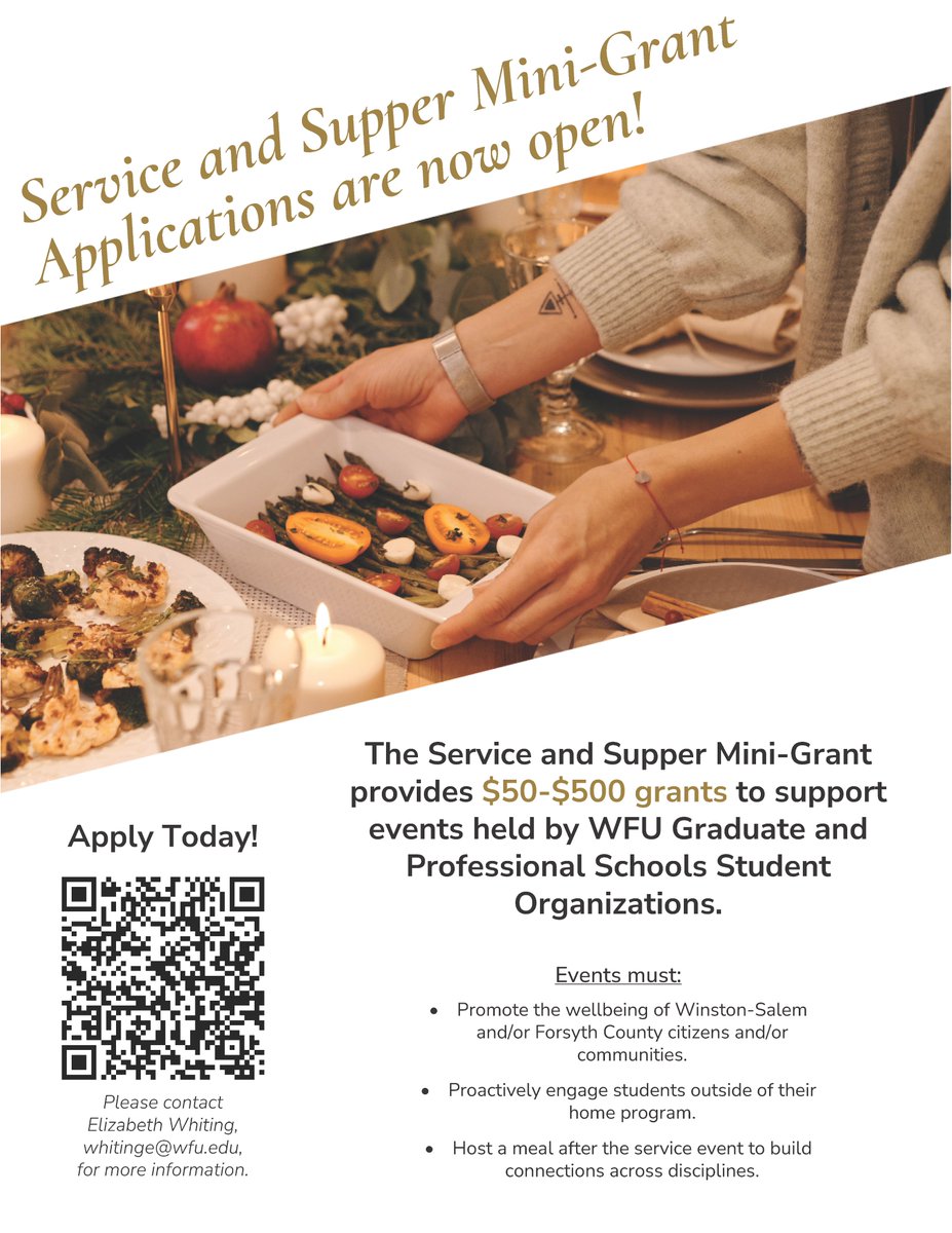 The Service and Supper Mini-Grant application is now open! Successful applications will show a clear, feasible plan for accomplishing all three activities within one event, 3 or more weeks before the end of term. Apply today! #linkinbio