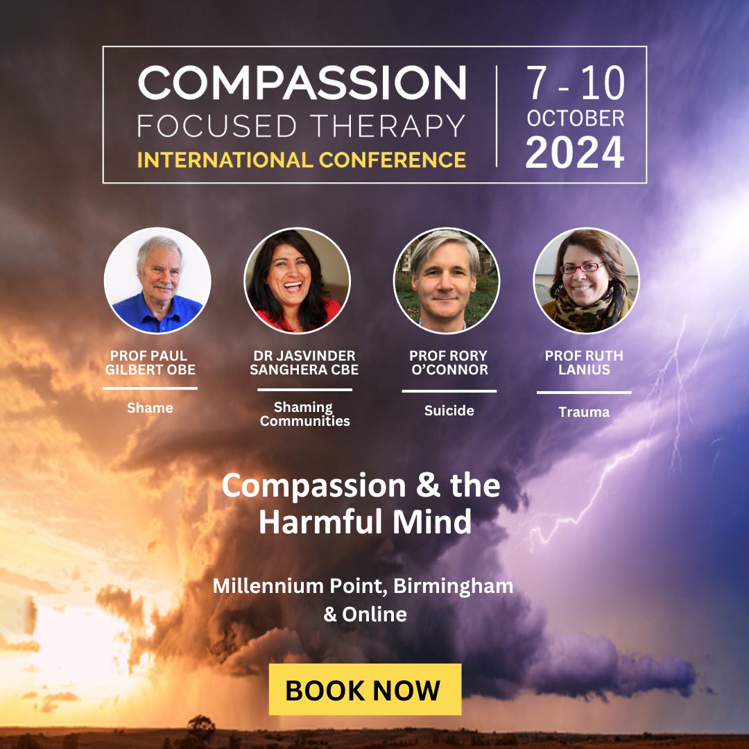 📣2024 Annual CFT Conference – TICKETS NOW LIVE!

Our theme focuses on ‘Compassion and the Harmful Mind’ exploring harm to self, harm to others and forgiveness &amp; reconciliation.

📆7-10 Oct
📍Birmingham (UK) &amp; Online

Book now 👇
i.mtr.cool/hvnkixlxcl

#cftconference24
