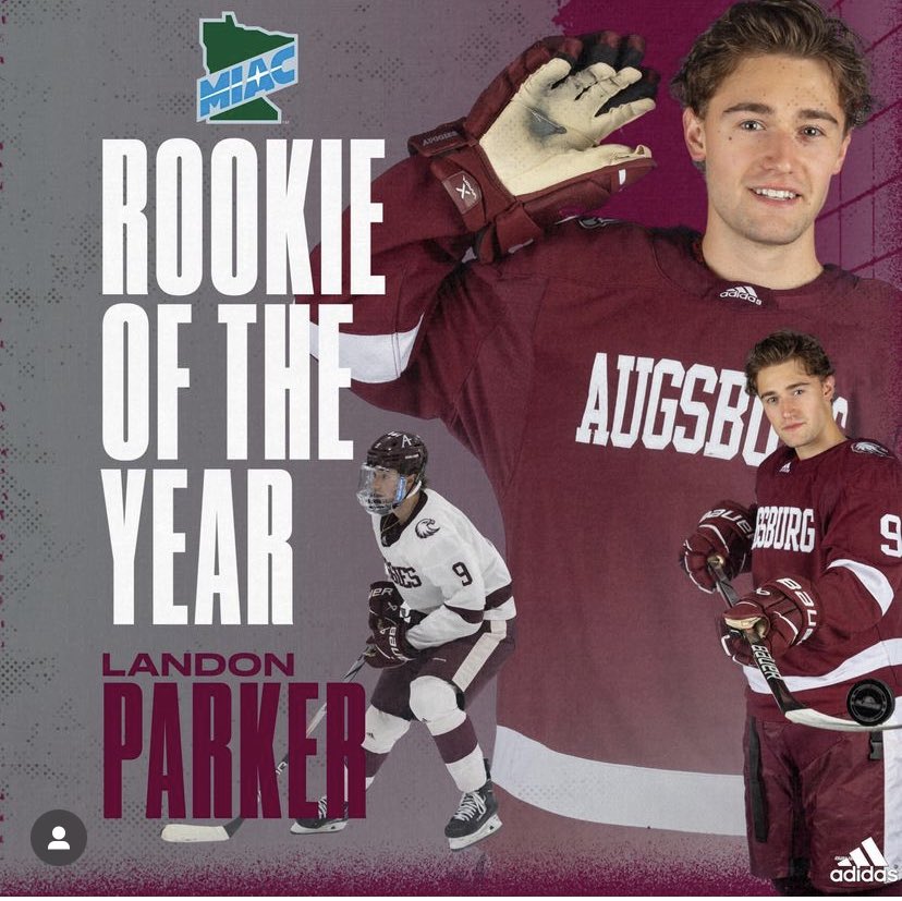 Augsburg Men's Hockey (@auggie_hockey) on Twitter photo Congratulations to Landon Parker on being named the MIAC Rookie of the Year!
#AuggiePride #d3hky Congratulations to Landon Parker on being named the MIAC Rookie of the Year!
#AuggiePride #d3hky