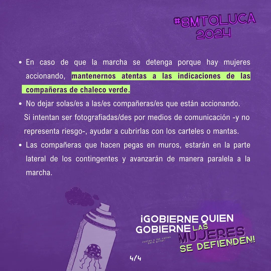 ⚠️📣 ATENCIÓN Compañeras:

👁️ Es importante tener claridad sobre las acciones en el espacio público, aquí van las recomendaciones a seguir 👇🏽👇🏽👇🏽

#AplícateYPasaLaVoz
#DerechoALaProtesta #Iconoclasia8M #8MToluca2024 #Pegas #AccionarMujeres8M #8M2024 #EdomexMujeres #LuchaDeMujeres