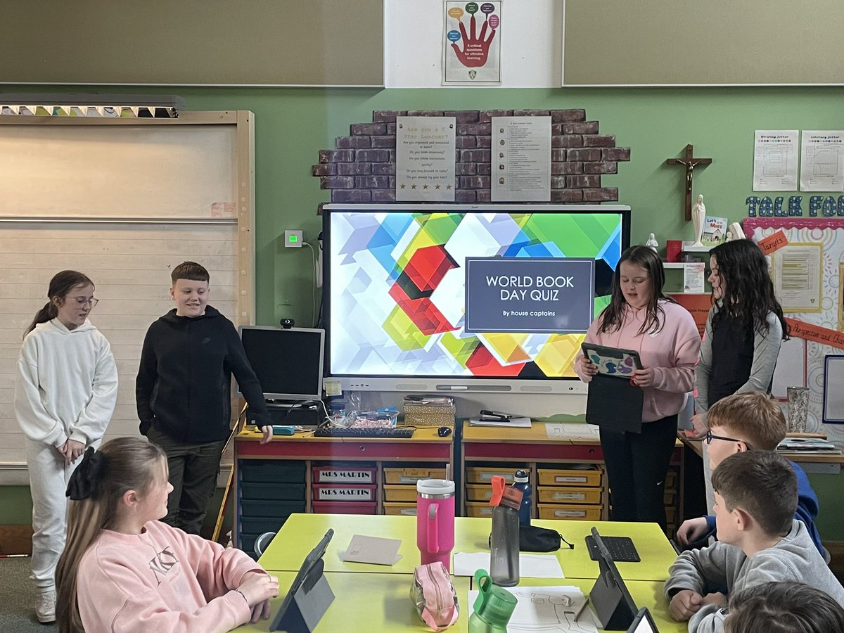So proud of our House Captains who put tremendous effort into creating their original World Book Day quiz! We enjoyed five rounds of clues, riddles and drama sketches! 🙌🏼👀🦻🏼🧸🎭 <a href="/stbernadettesps/">St Bernadette's PS</a> <a href="/MrsLCMartin/">P7 St Bernadettes</a>