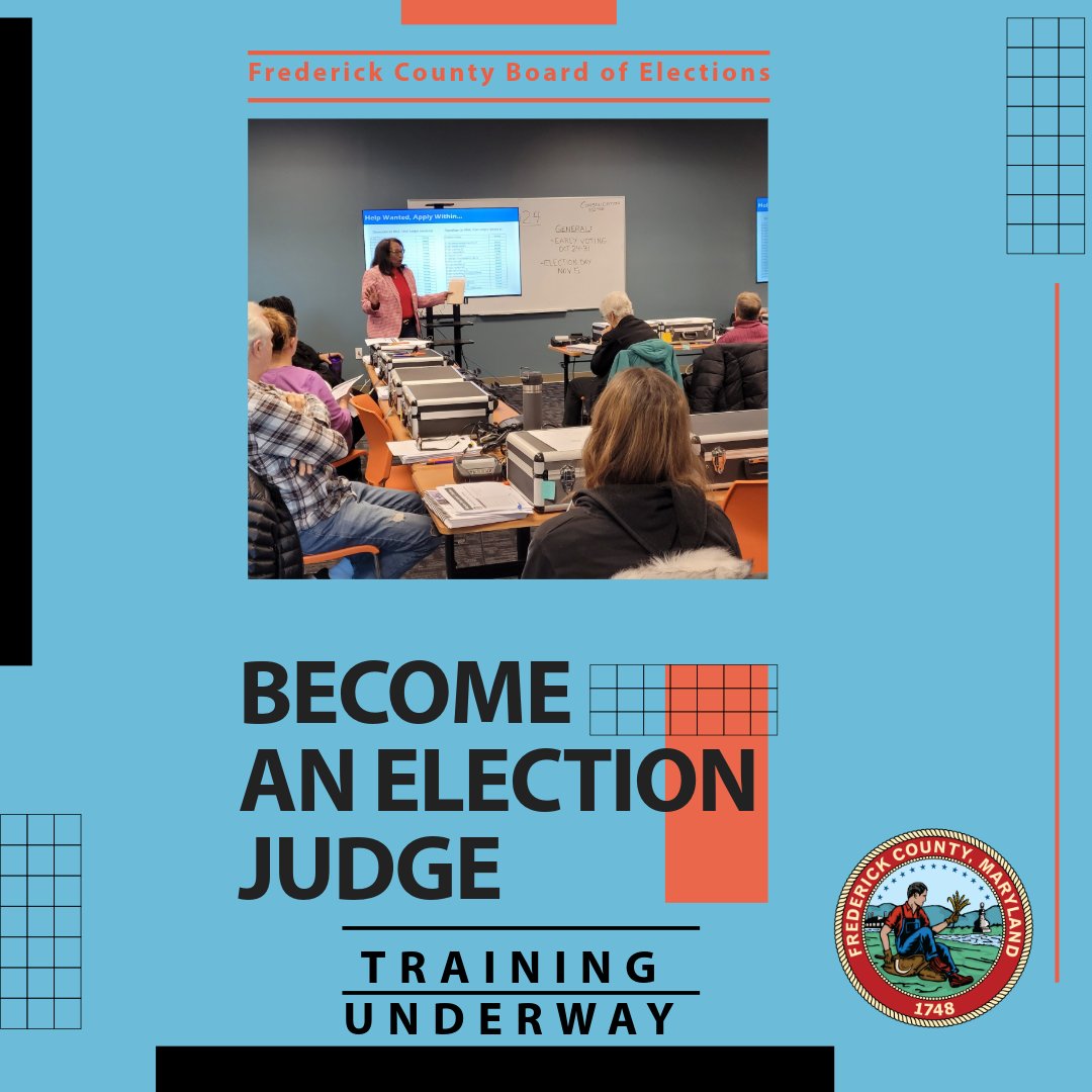 FredMDVotes's tweet image. Election judges (poll workers) are needed across #FrederickCountyMD to run the voting locations for the May 14th Primary Election. Training has begun but there is still time to sign up. To learn more visit FrederickCountyMD.gov/ElectionJudge. #HelpPeopleVote #MDVotes #Vote #TrustedInfo