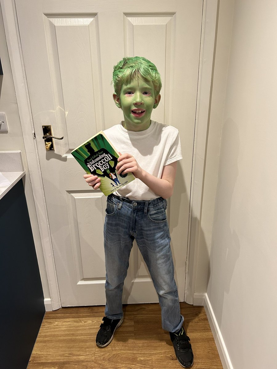 My son rarely dresses up for school events but was so inspired by @frankcottrell_b's The Astounding Broccoli Boy that he just had to dress up for World Book Day. He even said he had helped the author out as someone else at school was now interested in reading the book 😍