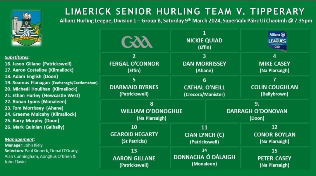 Cian Lynch, Aaron Gillane and Peter Casey return to the Limerick team to play Tipperary at Pairc Ui Chaoimh on Saturday evening at 7.35pm.
